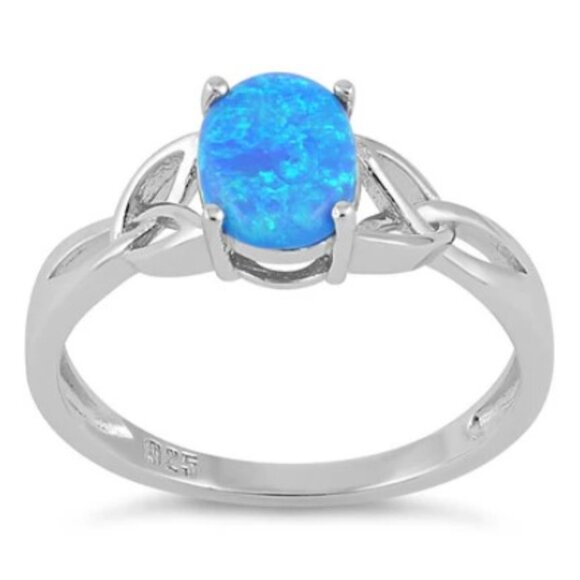 925 Sterling Silver Lab Created Blue Fire Opal - Picture 13 of 15